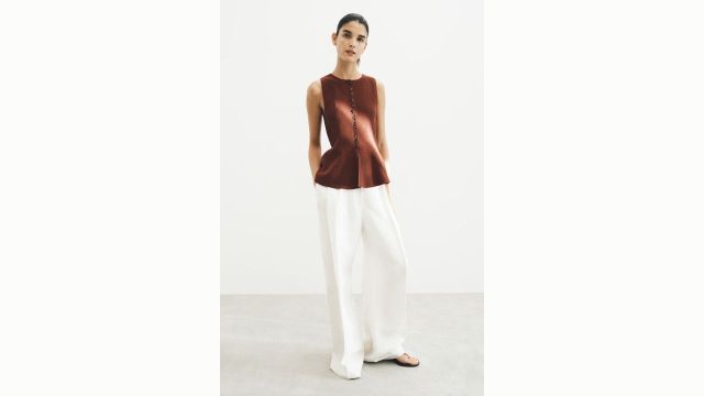 Rib-Knit Peplum Waistcoat