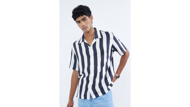 SF Jeans Navy Striped Resort Shirt