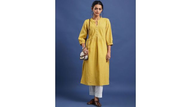 Striped Pure Cotton A-Line Kurta