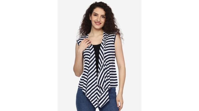 Teemoods Striped Sleeveless Cotton Waterfall Shrug