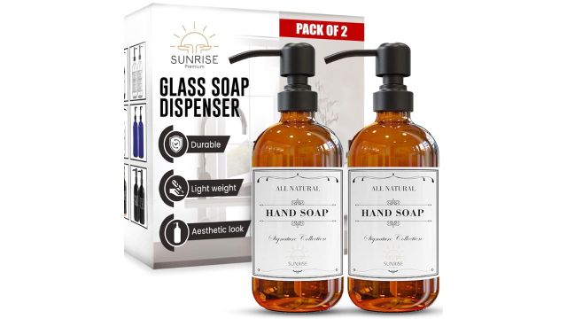 Sunrise Amber Glass Soap Dispenser Set