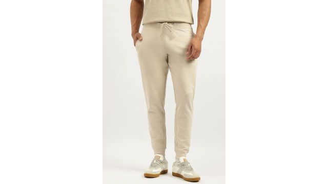 UCB Beige Solid Full Length Casual Men Regular Fit Track Pants