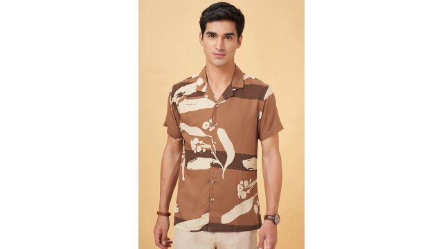 URBAN RANGER Brown Printed Casual Shirt Collar Men Slim Fit Party Shirts