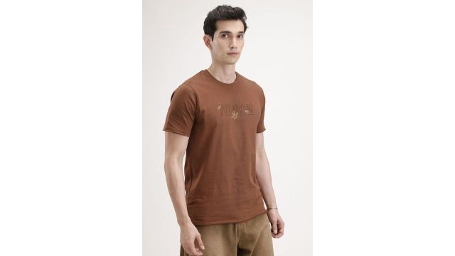 WROGN Brown Embroidered Slim Fit T-Shirt