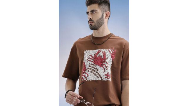 WROGN Brown Printed Oversized T-Shirt