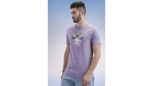 WROGN Purple Printed Slim Fit T-Shirt