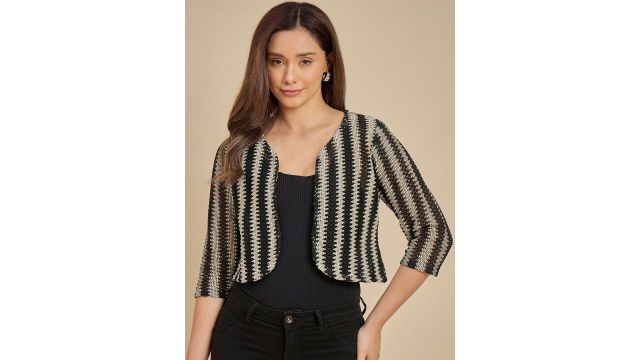 Azira Women Striped Crop Shrug