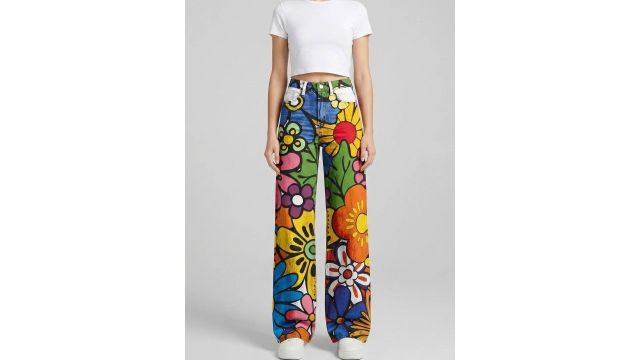 StyleCast x Revolte Women Wide Leg Mid-Rise Heavy Fade Printed Jeans