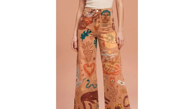 ATELIER REBEL Women Wide Leg Mid-Rise Heavy Fade Printed Jeans