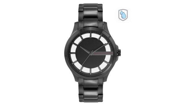 Armani Exchange Men Black Dial & Stainless Steel Bracelet Straps Analogue Watch AX2189
