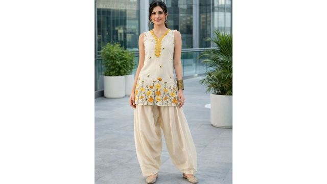 BAESD Floral Cotton Embroidered Tunic with Trousers