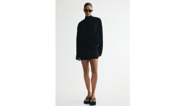 Batwing-Sleeved Tie-Detail Dress