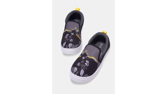 Black Bat-Man Print Slip On Shoes
