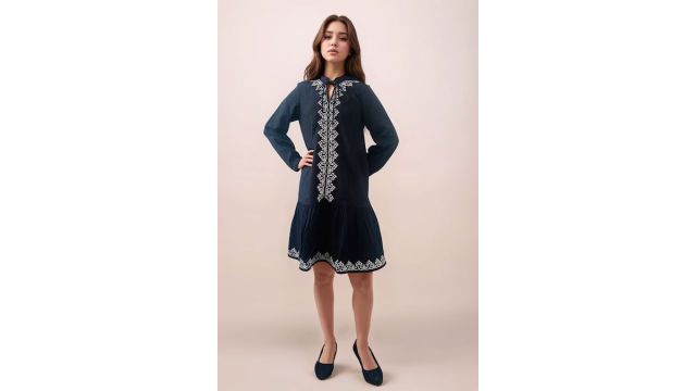 Black Embroidered Knee Length Casual Women Loose Fit Dress