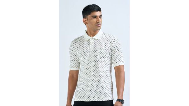 Black Geometric Pique Polo T-shirt