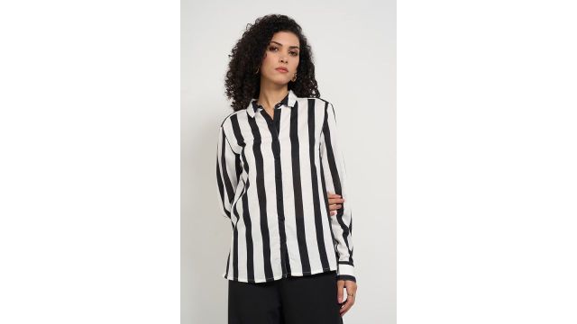 Black Striped Formal Women Regular Fit Shirt