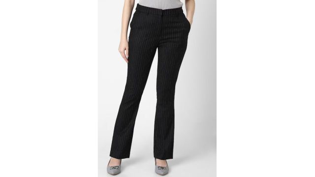 Black Striped Full Length Women Regular Fit Trousers