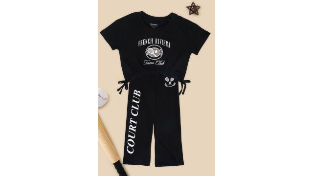 Black Tennis Club Printed Coord Set