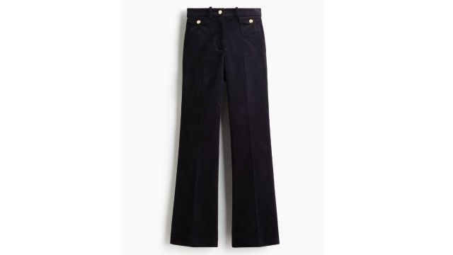 Flared Velvet Trousers in Navy Blue