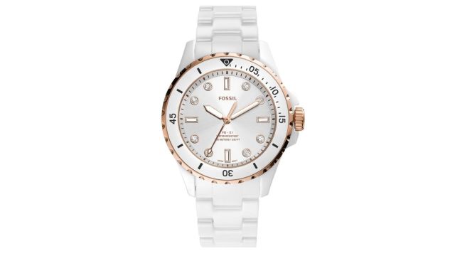 Fossil FB-01 Women White Dial Ceramic Bracelet Style Straps Analogue Watch CE1107