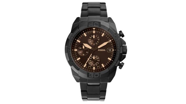 Fossil Men Black Dial & Black Stainless Steel Bracelet Style Straps Analogue Watch FS5851