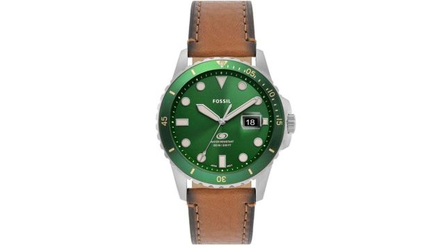 Fossil Men Green Dial & Brown Leather Straps Analogue Watch FS5946