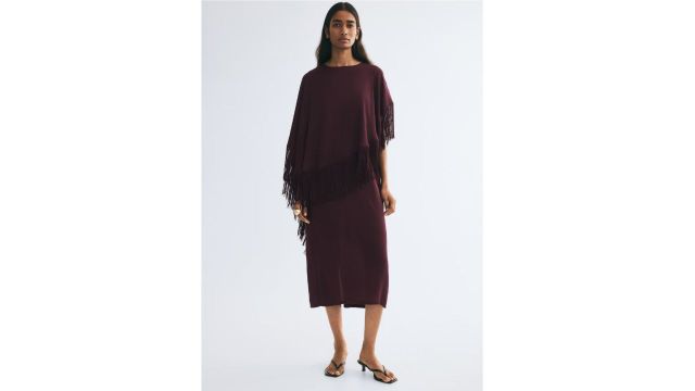 Fringed Cape-Detail Dress