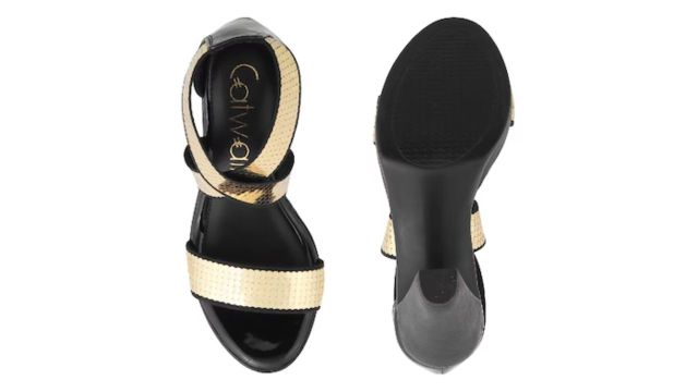 Gold Embellished Casual Women Heels