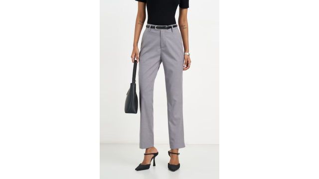 Grey Solid Slim Fit Trouser
