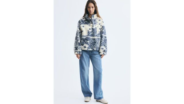 Ivory and Dark Blue Teddy Sweatshirt