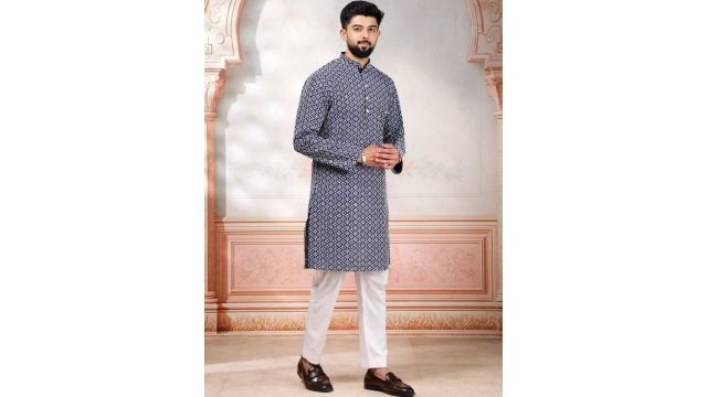 Koshin Men Sequinned Jacquard Kurta