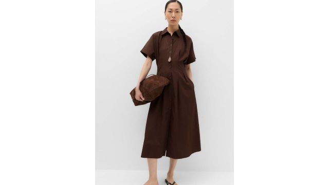 Marks & Spencer Pure Cotton Pintuck Midi Shirt Dress