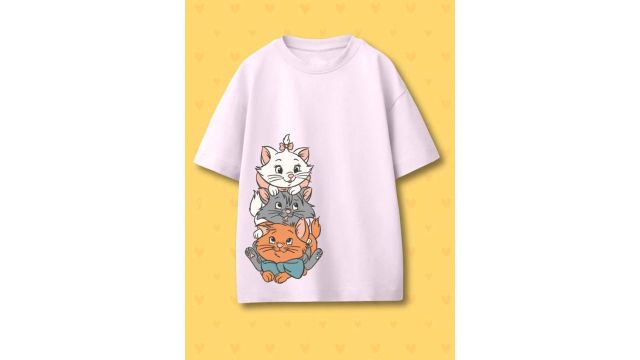 Nap Chief Girls Disney The Aristocats Printed Round Neck Cotton Boxy T-shirt