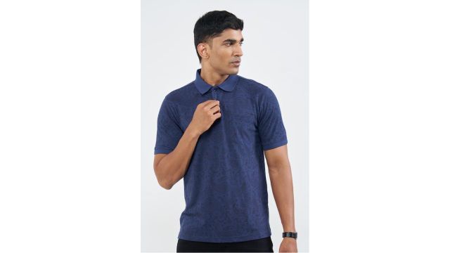 Navy Paisley Print Slim Fit Polo T-Shirt