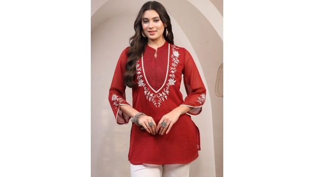Nayam By Lakshita Ethnic Motifs Embroidered Thread Work Pure Chiffon Thread Work Kurti