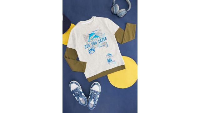 Olive Printed Casual Full Sleeves Round Neck Boys Regular Fit T-Shirts