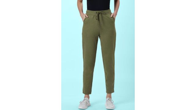 Olive Solid Full Length Mid Rise Athleisure Women Regular Fit Track Pants