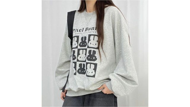 PIXEL BUNNY Sweatshirt Wanita Bahan Fleece Korean Style