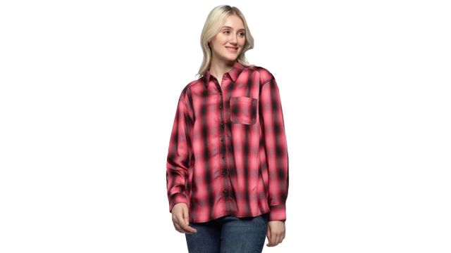 Red Checked Casual Full Sleeves Shirt Collar Women Relaxed Fit Shirts