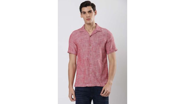 Red Textured Casual Half Sleeves Shirt Collar Men Oversized Casual Shirts