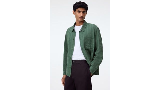 Regular Fit Textured Cotton Shirt in Green
