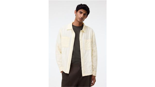 Regular Fit Textured Cotton Shirt in Light Yellow