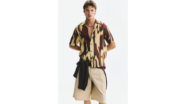 Relaxed Fit Printed Textured Resort Shirt
