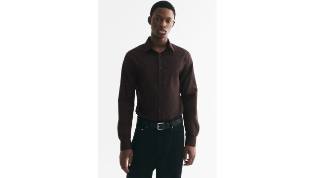 Slim Fit Easy-iron Shirt in Dark Brown