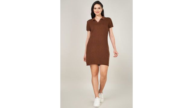 Tan Textured Casual Women Slim Fit Dress