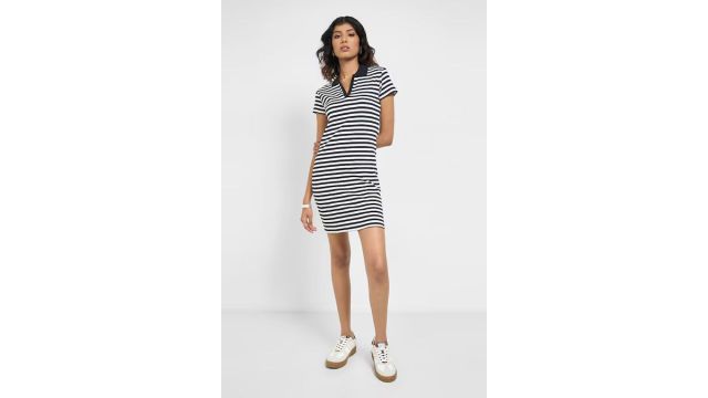 White Striped Above Knee Casual Women Slim Fit Dress