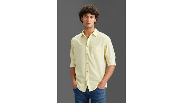Yellow Solid Regular Fit Shirt